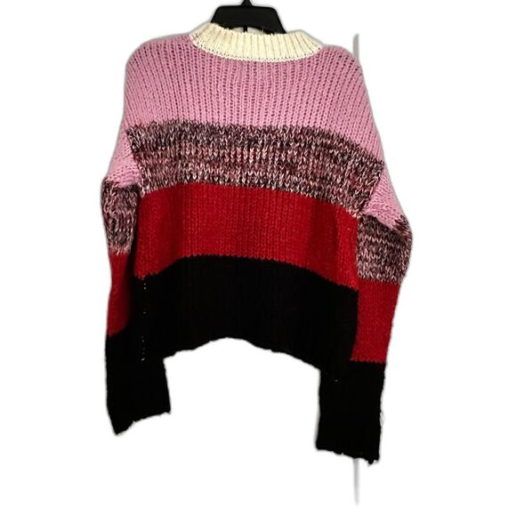 J.O.A. Colorblock Knit Sweater – Balloon Sleeves, Cozy Textured, Size L - Picture 2 of 5
